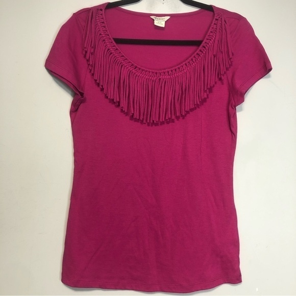 Ariat Senorita Fringe Top Bright Pink Short Sleeve Tee, size S - Picture 2 of 9
